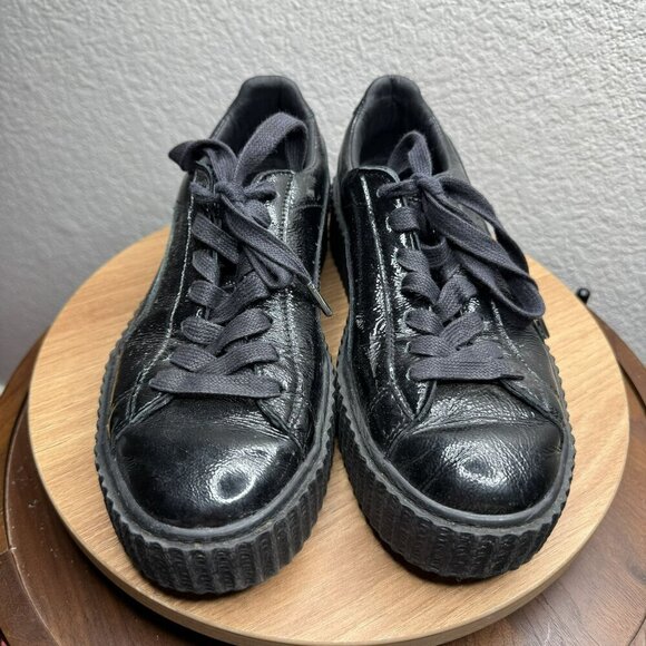 Puma x‎ Fenty By Rihanna Creeper Black patent leather platform Sneakers Size 9.5 - Picture 3 of 9